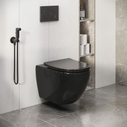 Унитаз подвесной Grossman Color GR-4411blackS черный с сиденьем микролифт безободковый каскадный смыв - фото 5