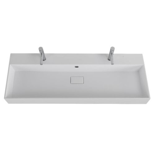 Раковина из искусственного камня Cezares 50314 120х50 подвесная цвет белый 2 отверстия под смеситель - фото 2