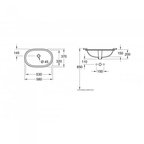 Раковина керамическая Villeroy Boch O'Novo 41625001 50 см встраиваемая цвет белый без отверстий под смеситель - фото 2