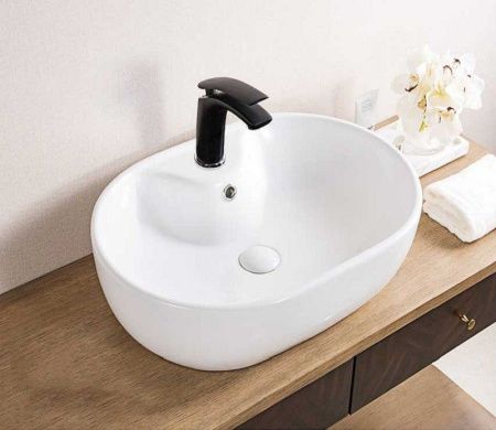 Раковина из сантехнического фаянса CeramaLux 9163 60х40 накладная цвет белый 1 отверстие под смеситель