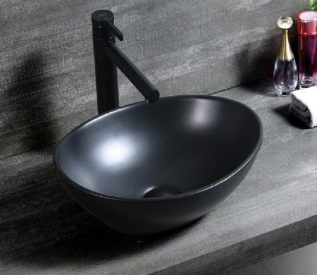 Раковина из сантехнического фаянса CeramaLux 7138MB 40х30 накладная цвет черный без отверстий под смеситель