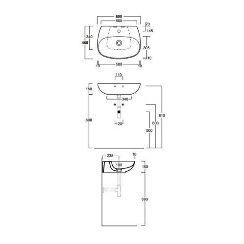 Раковина из сантехнического фаянса Simas Vignoni VI10bi*1 60х50 подвесная цвет белый 1 отверстие под смеситель - фото 2