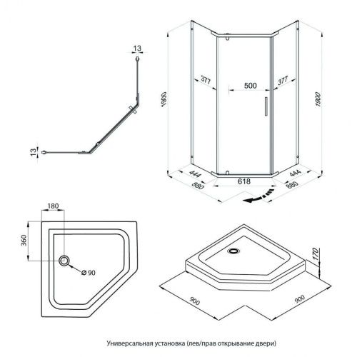 Душевой уголок Тритон Дека Щ0000053610 90х90 стекло прозрачное профиль хром с поддоном - фото 2