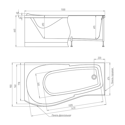 Ванна акриловая Timo VINO VINO1590L 150х90 пристенная асимметричная без каркаса - фото 2