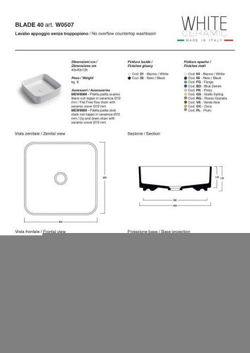 Раковина керамическая White Ceramic Blade W050705 40х40 накладная цвет черный - фото 2