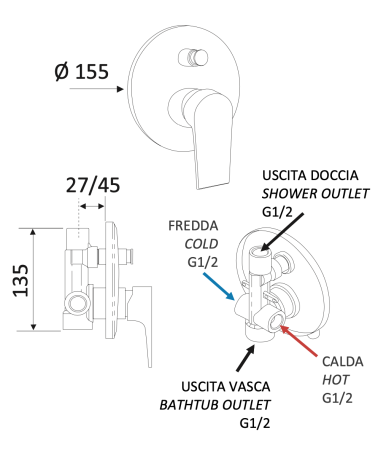 Смеситель для душа Mariani Artic В14173AT встраиваемый в стену черный