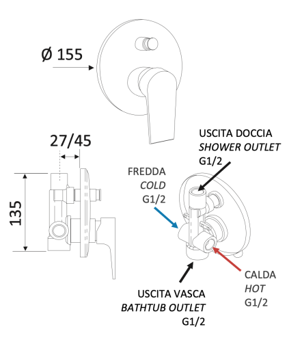 Смеситель для душа Mariani Artic В37173AT встраиваемый в стену белый - фото 2