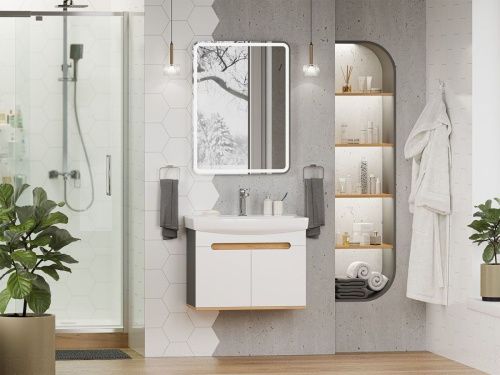 Тумба под раковину Misty Сканди Э-Ска01070-011П 70х40 подвесная цвет белый/серый - фото 5