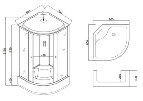 Душевая кабина Taliente TA-8080G 80х80 четверть круга с крышей ориентация универсальная - фото 3
