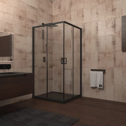 Душевой уголок Veconi Rovigo RV13-90-01-C5 90х90 стекло прозрачное профиль черный без поддона
