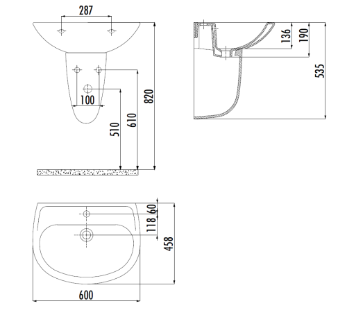 Раковина из сантехнического фарфора Creavit Sedef SD060-00CB00E-0000 60х50 подвесная цвет белый - фото 2