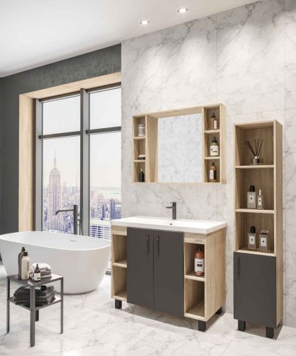 Тумба под раковину Grossman Флай 101002 100х40 напольная цвет серый/коричневый - фото 3