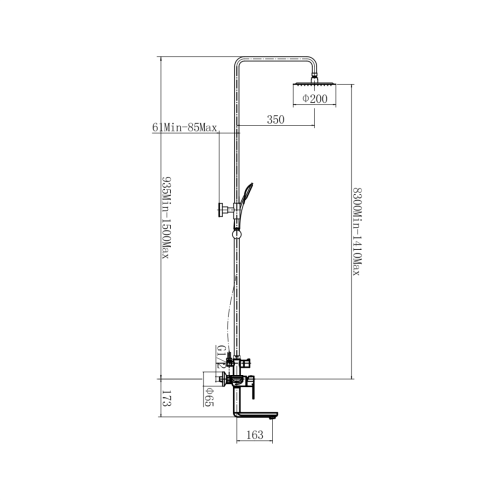 Душевая стойка Fashun A52419-17 настенная цвет черный - фото 3
