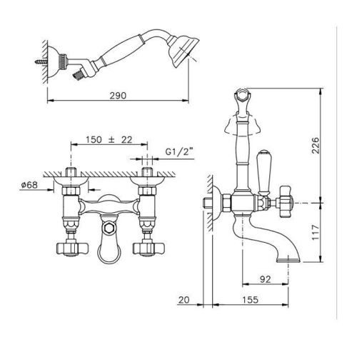 Смеситель для ванны Nicolazzi Dames Anglaises 1402BZ18 настенный бронза - фото 2
