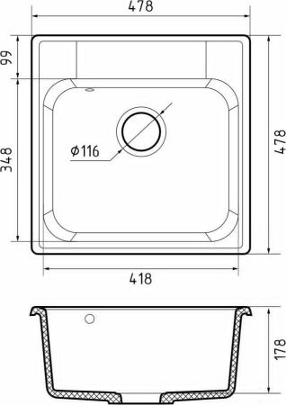 Кухонная мойка Granfest Quarz 48 темно-серый 50х50 цвет серый поверхность матовая