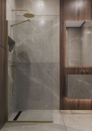 Душевая перегородка Timo T14 120х195 стекло прозрачное профиль золото - фото 2