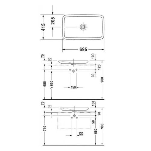 Раковина керамическая Duravit PuraVida 370700000 70 см накладная цвет белый без отверстий под смеситель - фото 2