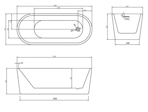 Ванна акриловая Abber AB9272-1.7 170х70 отдельностоящая овальная с каркасом - фото 4
