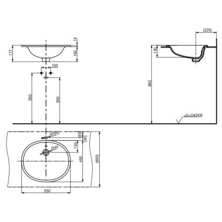 Раковина керамическая Toto Public LW762Y 50 см встраиваемая цвет белый без отверстий под смеситель