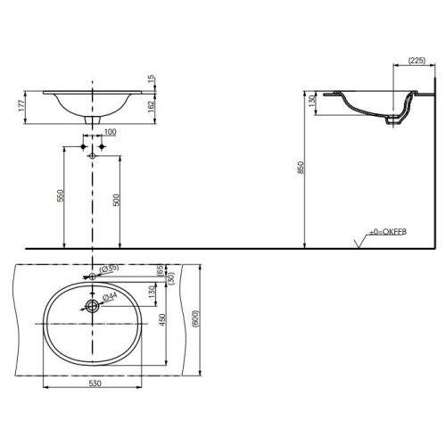 Раковина керамическая Toto Public LW762Y 50 см встраиваемая цвет белый без отверстий под смеситель - фото 2