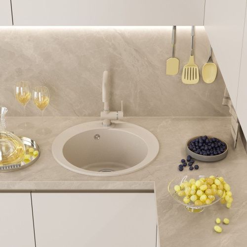 Кухонная мойка Misty Artemida ART-51-02 50х50 цвет бежевый поверхность матовая - фото 2