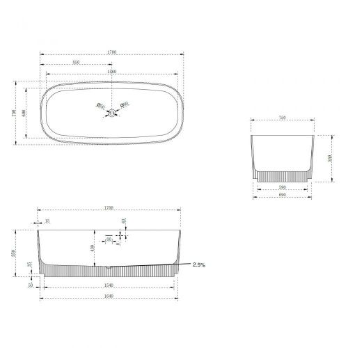 Ванна из искусственного камня Abber Stein AS9601MS 170х75 отдельностоящая овальная с ножками - фото 4