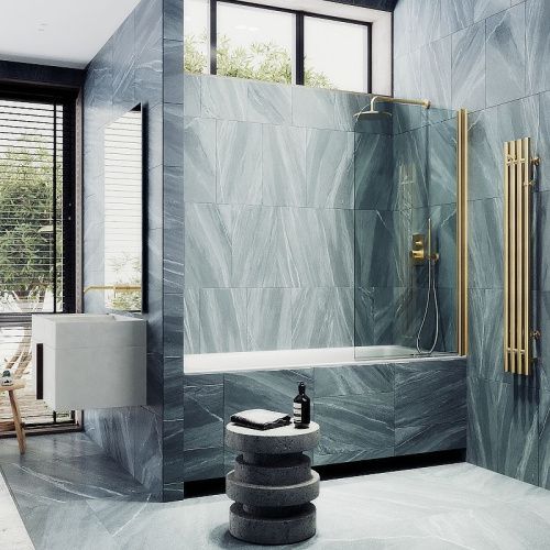 Душевая шторка на ванну Maybah Glass MGV-600-3 80х140 стекло прозрачное профиль золото ориентация универсальная - фото 3