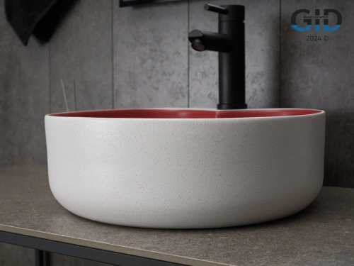 Раковина керамическая Gid Esfera 52237 40х40 накладная цвет белый/красный 1 отверстие под смеситель - фото 2