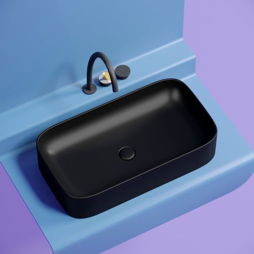 Раковина из сантехнического фарфора Ceramica Nova ELEMENT CN6054MB 70х40 накладная цвет черный без отверстий под смеситель - фото 2
