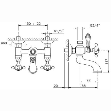 Смеситель для ванны Nicolazzi Dames Anglaises 1400CR70 настенный хром