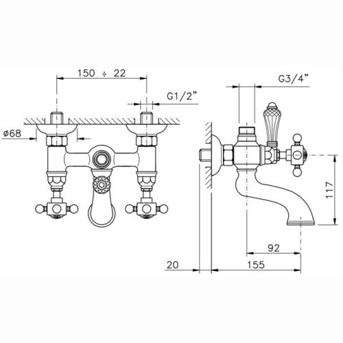 Смеситель для ванны Nicolazzi Dames Anglaises 1400CR70 настенный хром - фото 2