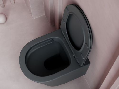 Унитаз подвесной Ceramica Nova BALEARICA CN6000MDH темно-серый с сиденьем микролифт безободковый душевой смыв - фото 5