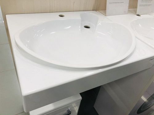 Раковина из искусственного камня СанТа Сатурн 900126 60х55 над стиральной машиной цвет белый - фото 3