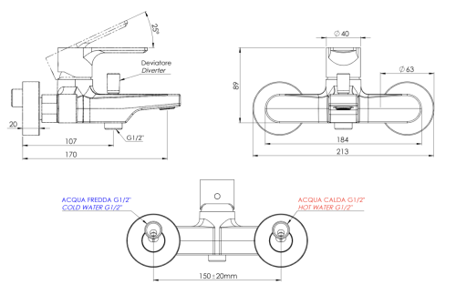 Смеситель для ванны Mariani Kali B00212KL настенный хром - фото 2