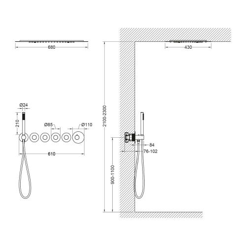 Душевая система Timo Saona SX-2319/03SM встраиваемая в стену цвет черный с термостатом - фото 2