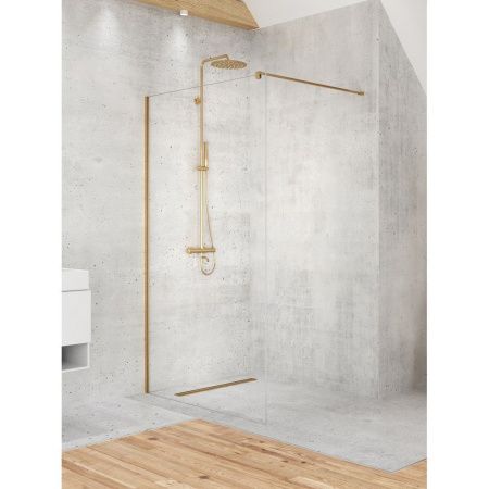 Душевая перегородка New Trendy VELIO D-0190B 90х200 стекло прозрачное профиль золото