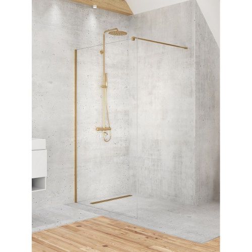 Душевая перегородка New Trendy VELIO D-0190B 90х200 стекло прозрачное профиль золото - фото 2