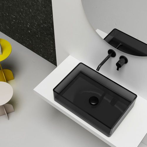 Раковина из полиэфирной смолы Abber KRISTALL AT2803Onyx 60х40 накладная цвет черный без отверстий под смеситель - фото 3