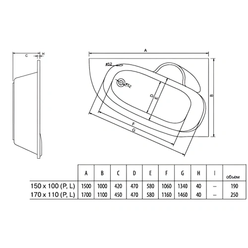 Ванна акриловая Alba Spa KATRINA ВАС027030Л100 150х100 пристенная асимметричная без ножек - фото 2
