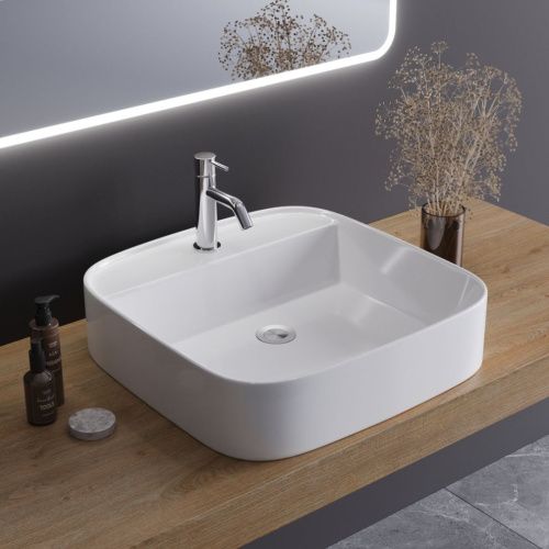 Раковина из сантехнического фаянса Cezares CZR-LFT-50-LVB 50х50 накладная цвет белый 1 отверстие под смеситель - фото 5