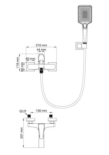 Смеситель для ванны и душа Wonzon & Woghand FLEX WW-88037072-BN настенный никель - фото 2