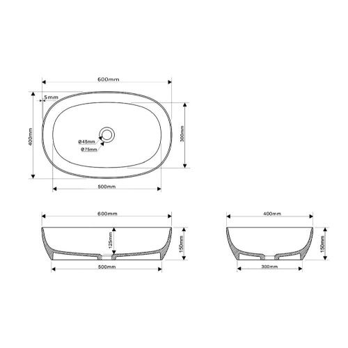Раковина из искусственного камня Abber Stein AS2633 60х40 накладная цвет белый без отверстий под смеситель - фото 5