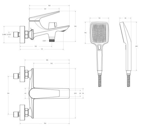 Смеситель Cezares LINER LINER-VD-GM настенный вороненая сталь - фото 2