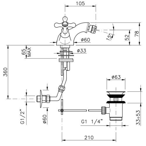Смеситель Nicolazzi Nuova Brenta 2534BZ на биде бронза - фото 2