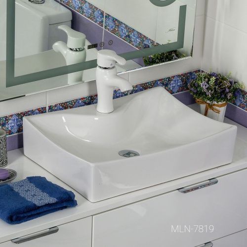 Раковина из сантехнического фарфора Melana 7819-805 60х40 накладная цвет белый 1 отверстие под смеситель - фото 3
