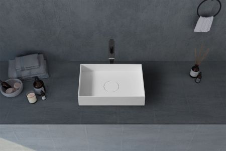 Раковина из искусственного камня Abber STEIN AS2621 50х40 накладная цвет белый без отверстий под смеситель