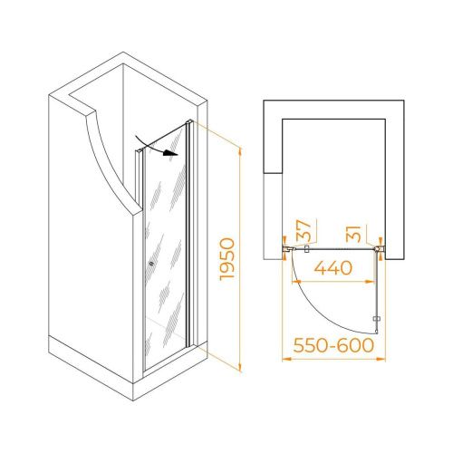 Душевая дверь RGW Dolphin 54930306-101 60х195 стекло текстурное профиль хром - фото 2