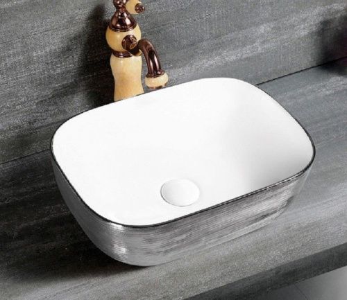 Раковина из сантехнического фаянса CeramaLux D1333H131 50х30 накладная цвет хром без отверстий под смеситель - фото 2