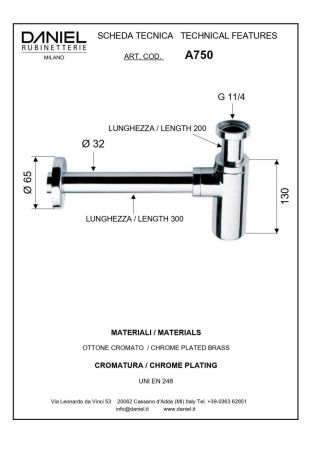 Сифон для раковины Daniel A750114-DO золото