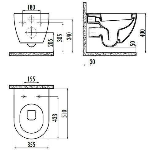 Чаша унитаза подвесная Creavit Free FE320-00CB00E-0000 цвет белый без сиденья душевой смыв - фото 2